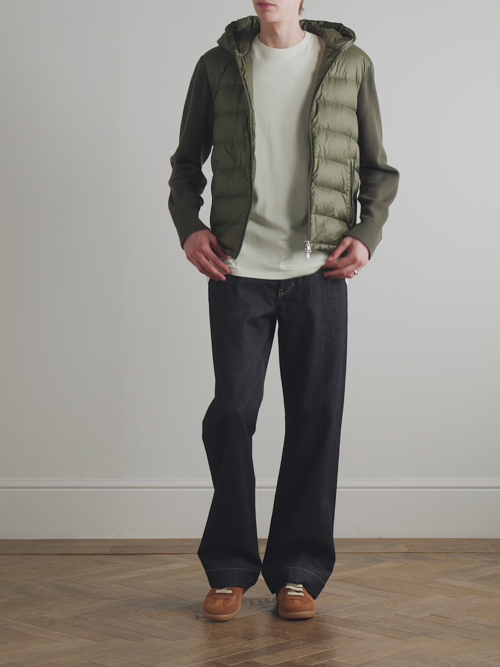 Logo-Appliquéd Wool-Trimmed Quilted Shell Hooded Down Zip-Up Cardigan