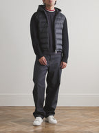 Logo-Appliquéd Wool-Trimmed Quilted Shell Hooded Down Zip-Up Cardigan