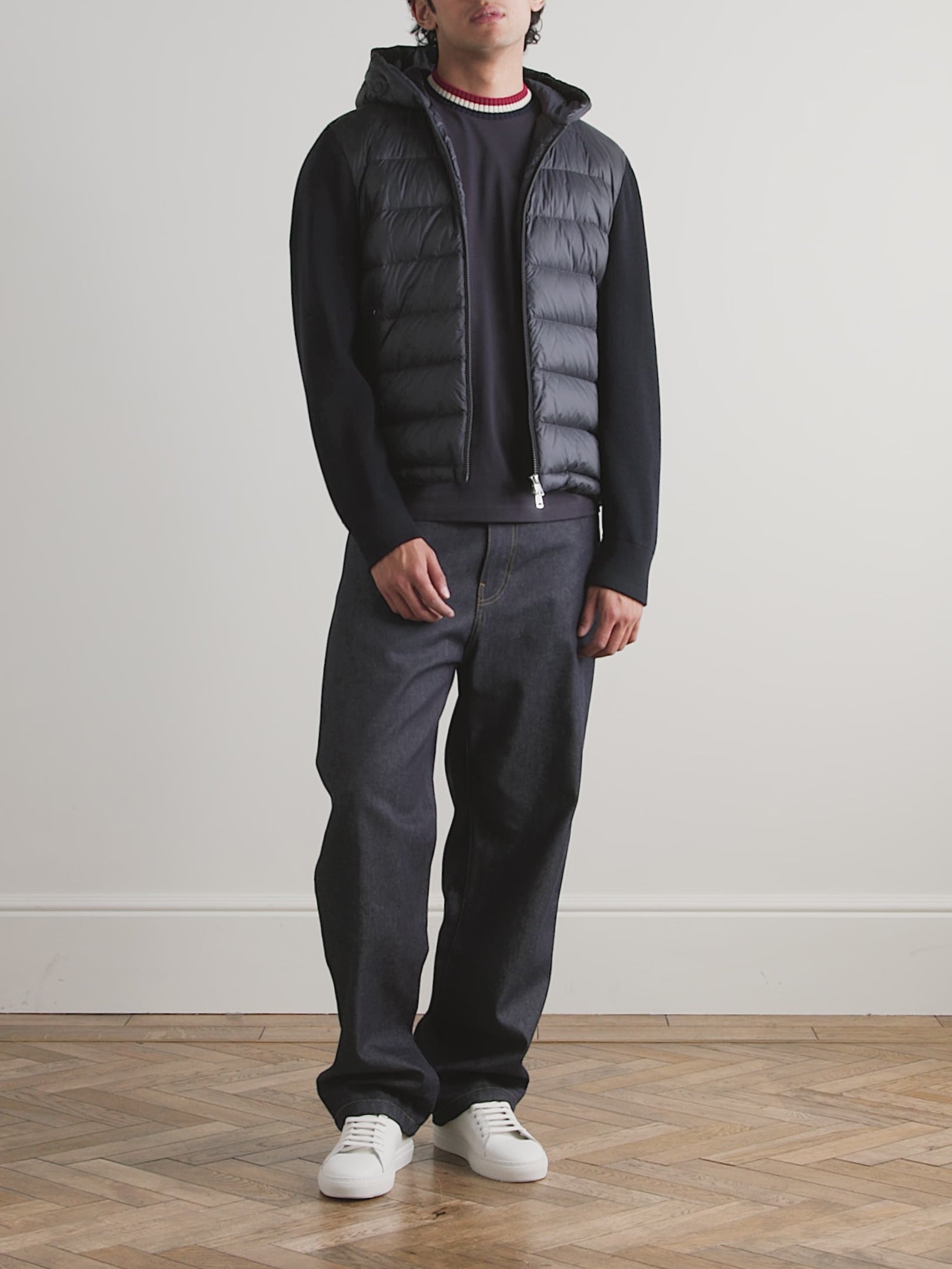 Logo-Appliquéd Wool-Trimmed Quilted Shell Hooded Down Zip-Up Cardigan