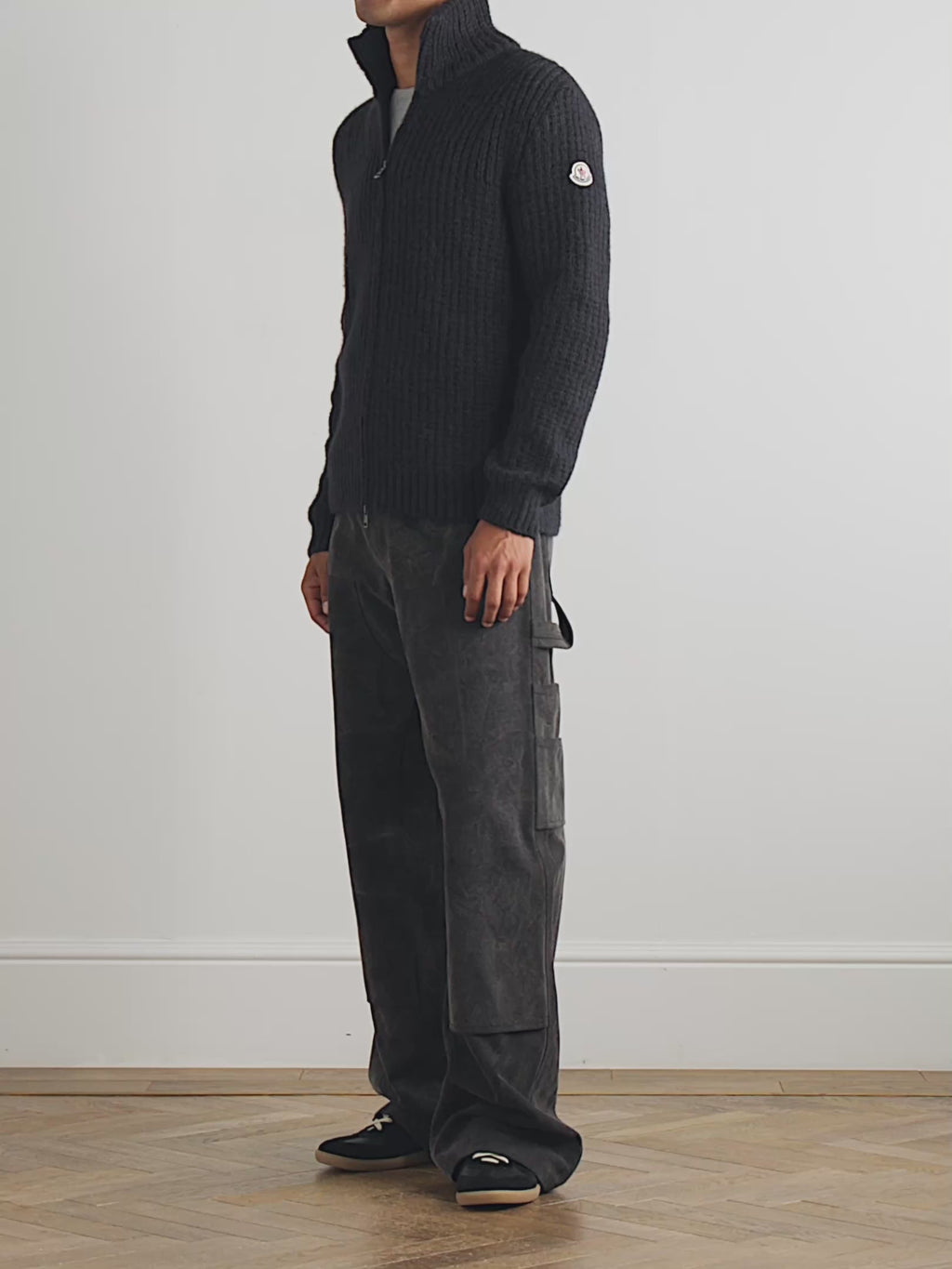 Logo-Appliquéd Ribbed Alpaca-Blend Zip-Up Cardigan