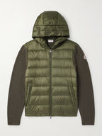 Logo-Appliquéd Wool-Trimmed Quilted Shell Hooded Down Zip-Up Cardigan