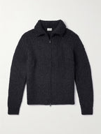 Logo-Appliquéd Ribbed Alpaca-Blend Zip-Up Cardigan