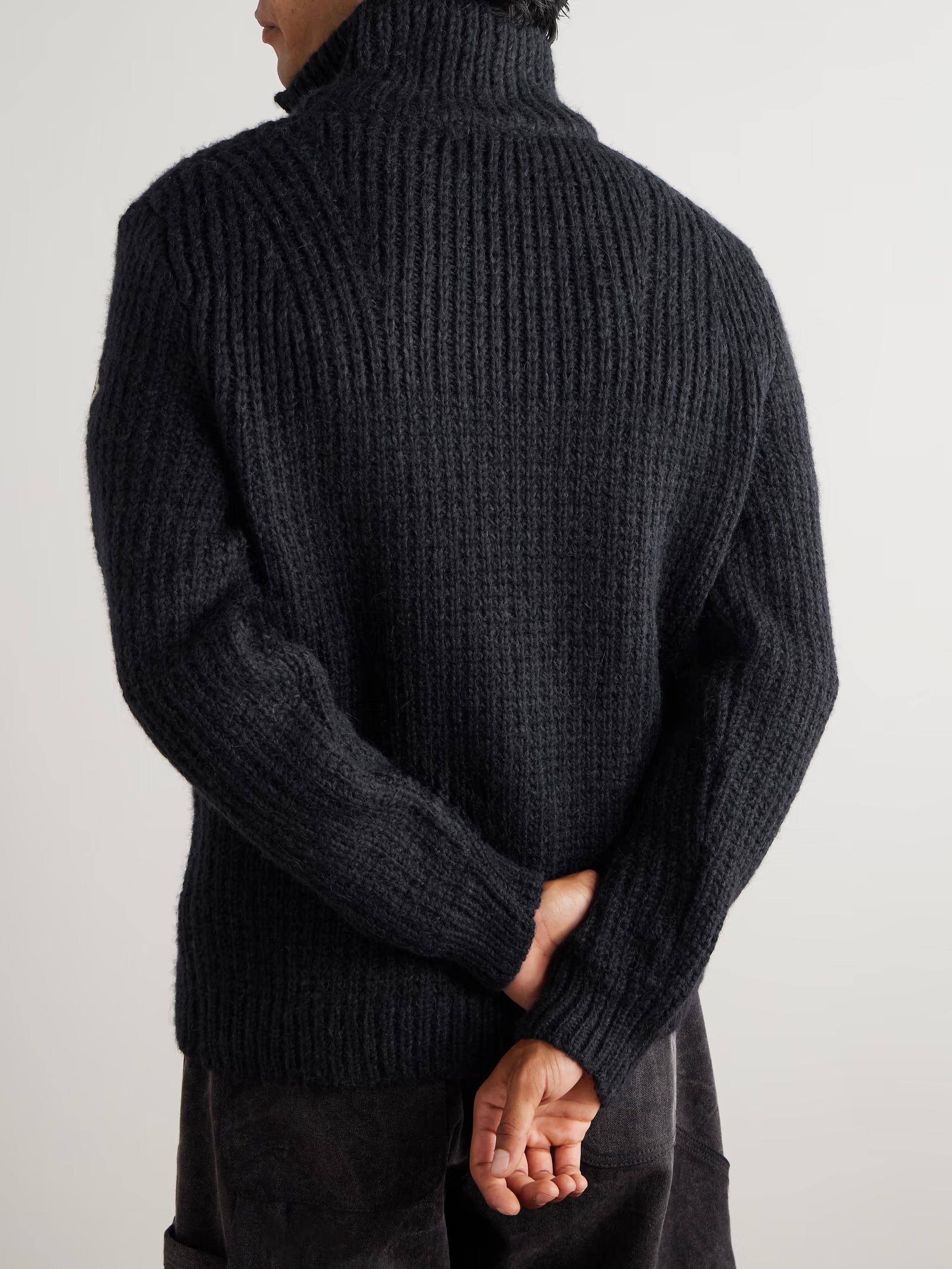 Logo-Appliquéd Ribbed Alpaca-Blend Zip-Up Cardigan