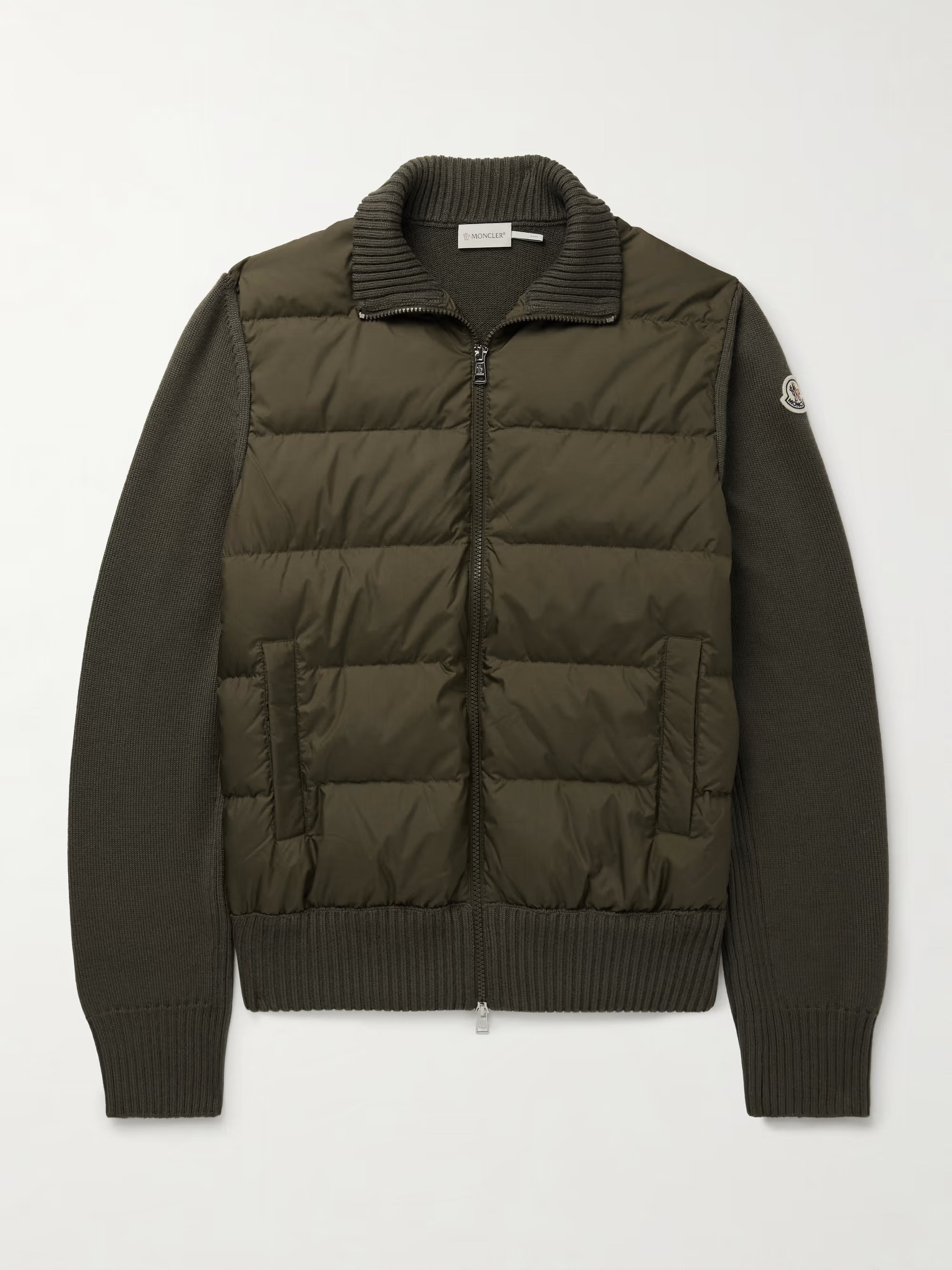 Logo-Appliquéd Quilted Shell-Paneled Virgin Wool Down Cardigan