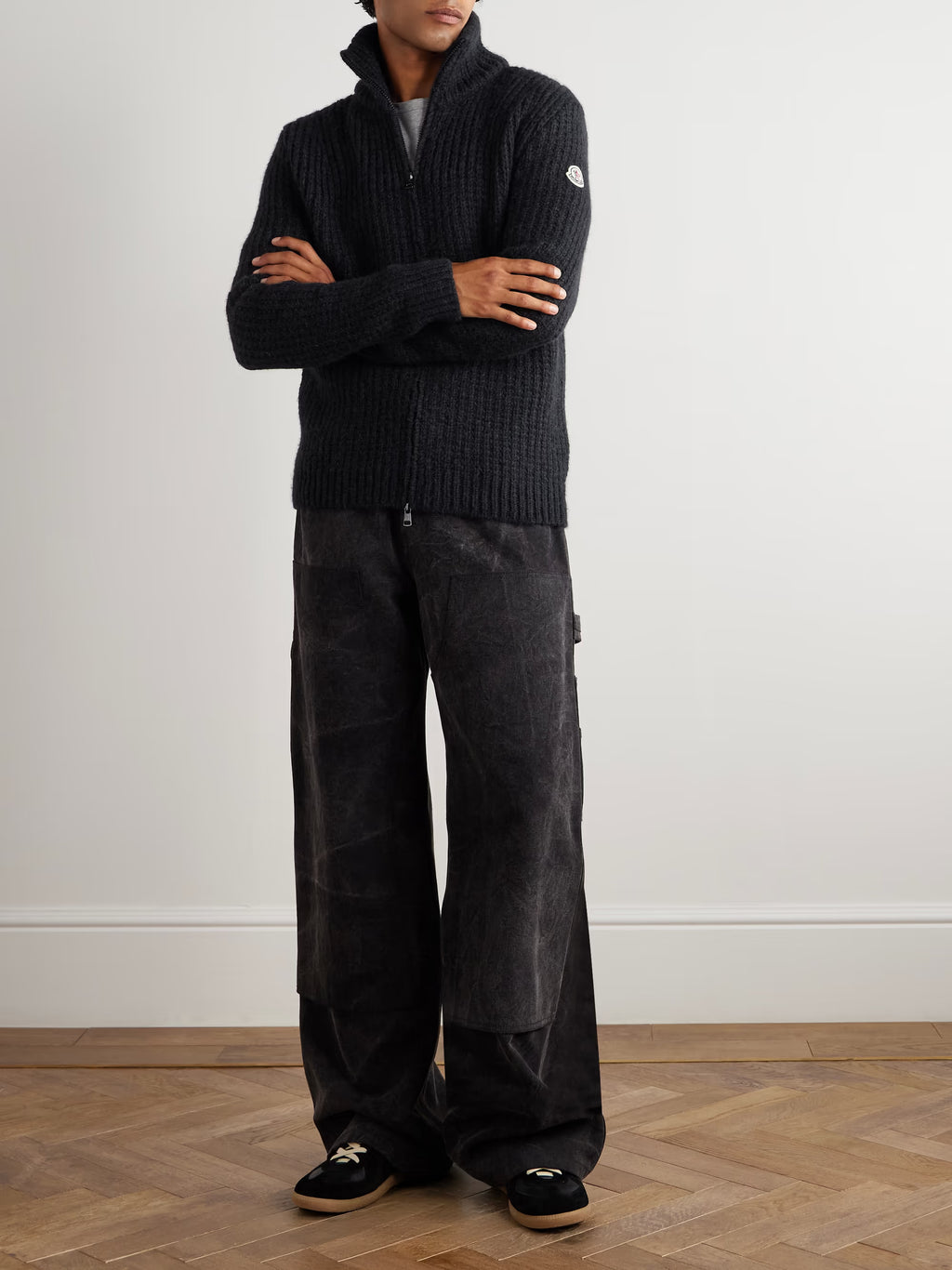 Logo-Appliquéd Ribbed Alpaca-Blend Zip-Up Cardigan