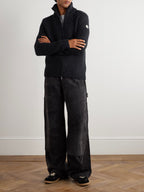 Logo-Appliquéd Ribbed Alpaca-Blend Zip-Up Cardigan