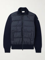 Logo-Appliquéd Quilted Shell-Paneled Virgin Wool Down Cardigan