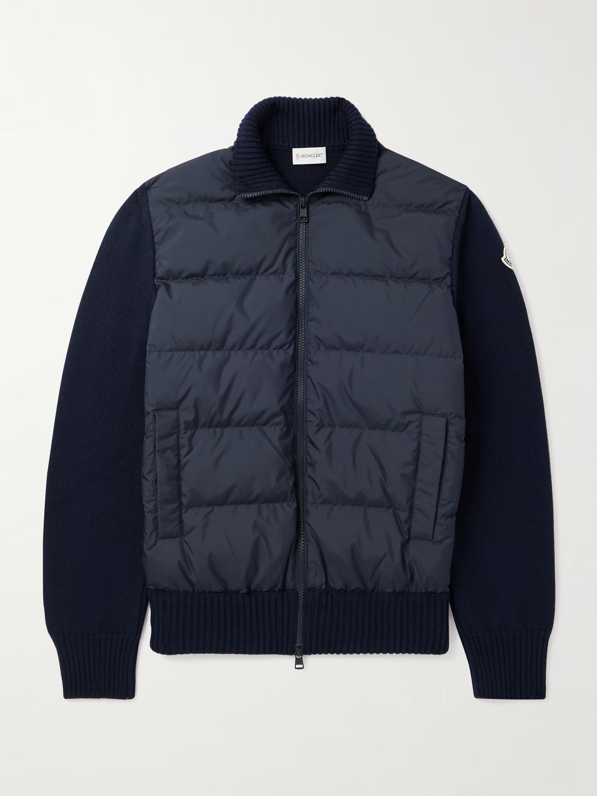 Logo-Appliquéd Quilted Shell-Paneled Virgin Wool Down Cardigan